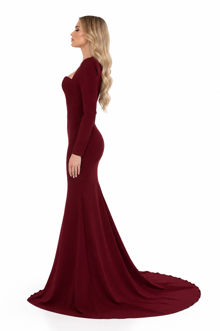 Structured Shoulder Mermaid Maxi Dress – BORDEAUX