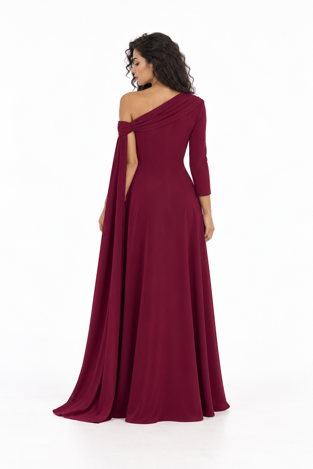 One-Shoulder Cape Evening - Burgundelle