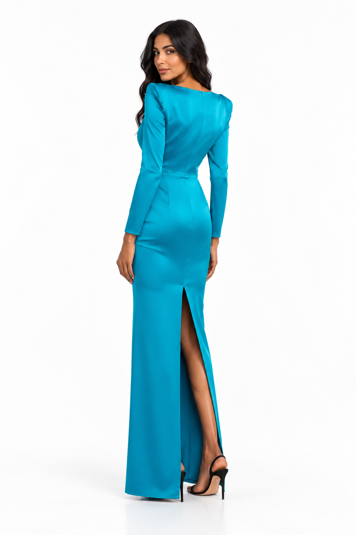 Turquoise Blue Structured Bustier Maxi Dress - Elara