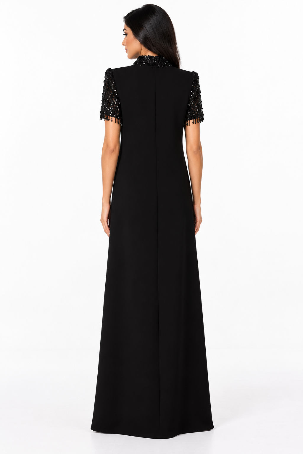 Embellished High Neck Short Sleeve Maxi Dress – Noirelle