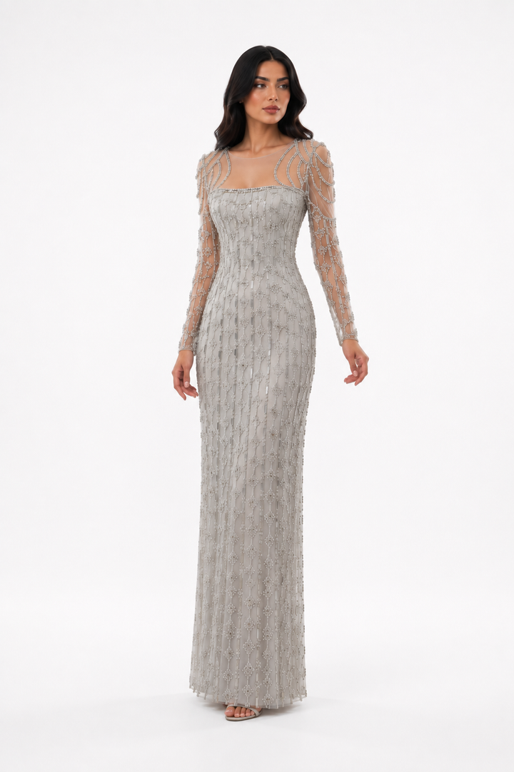 Crystal Illusion Long-Sleeve Gown – SILVERRA