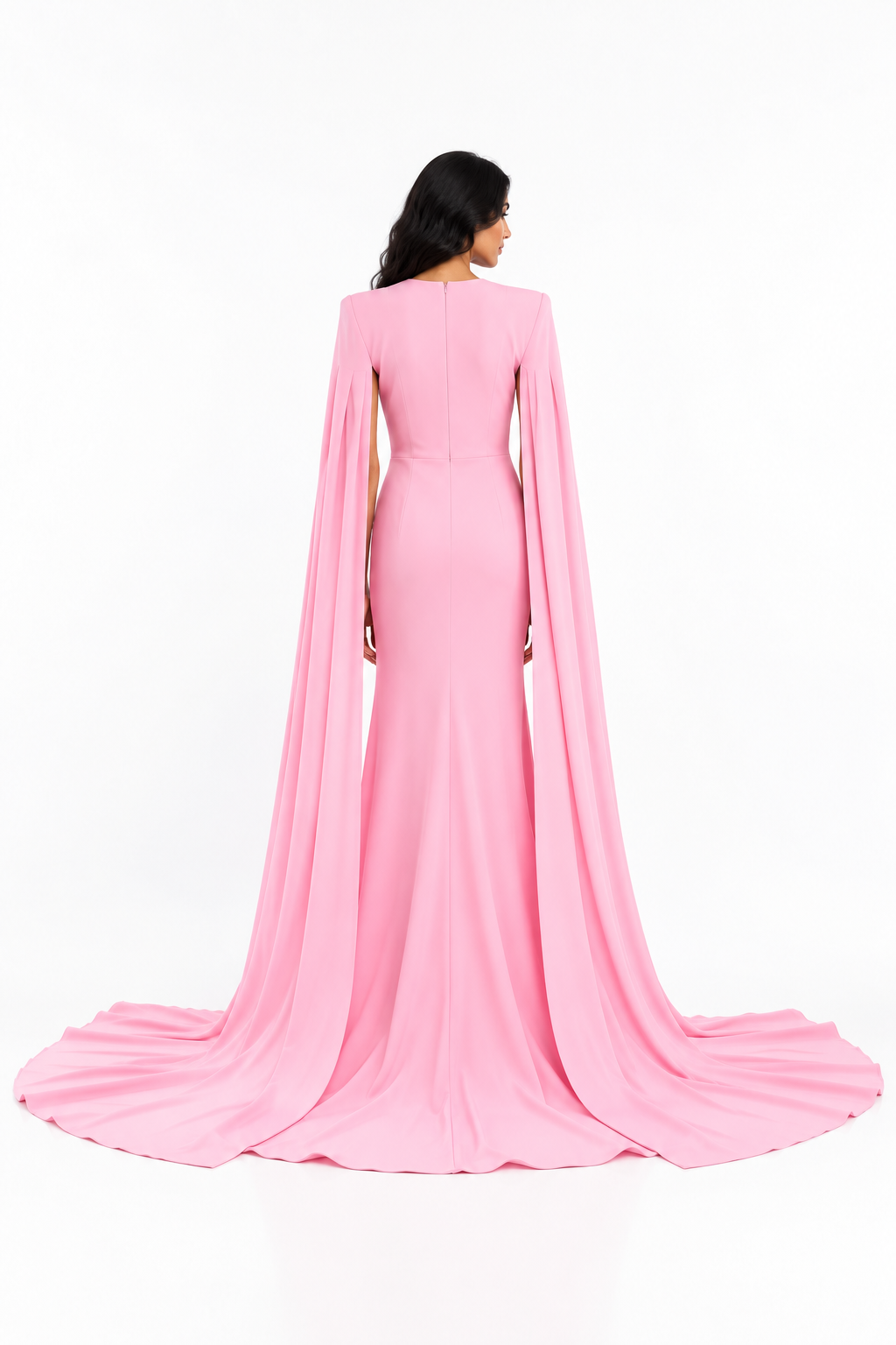 Blush Pink Deep V Cape Maxi Dress - Alessia
