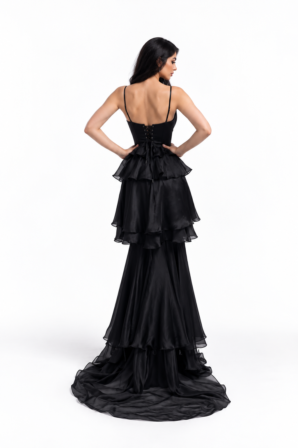 Tiered Ruffle Satin Evening - Nocturne
