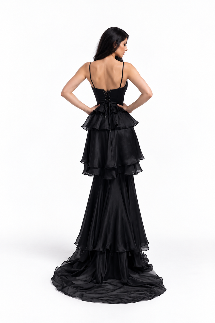 Tiered Ruffle Satin Evening - Nocturne