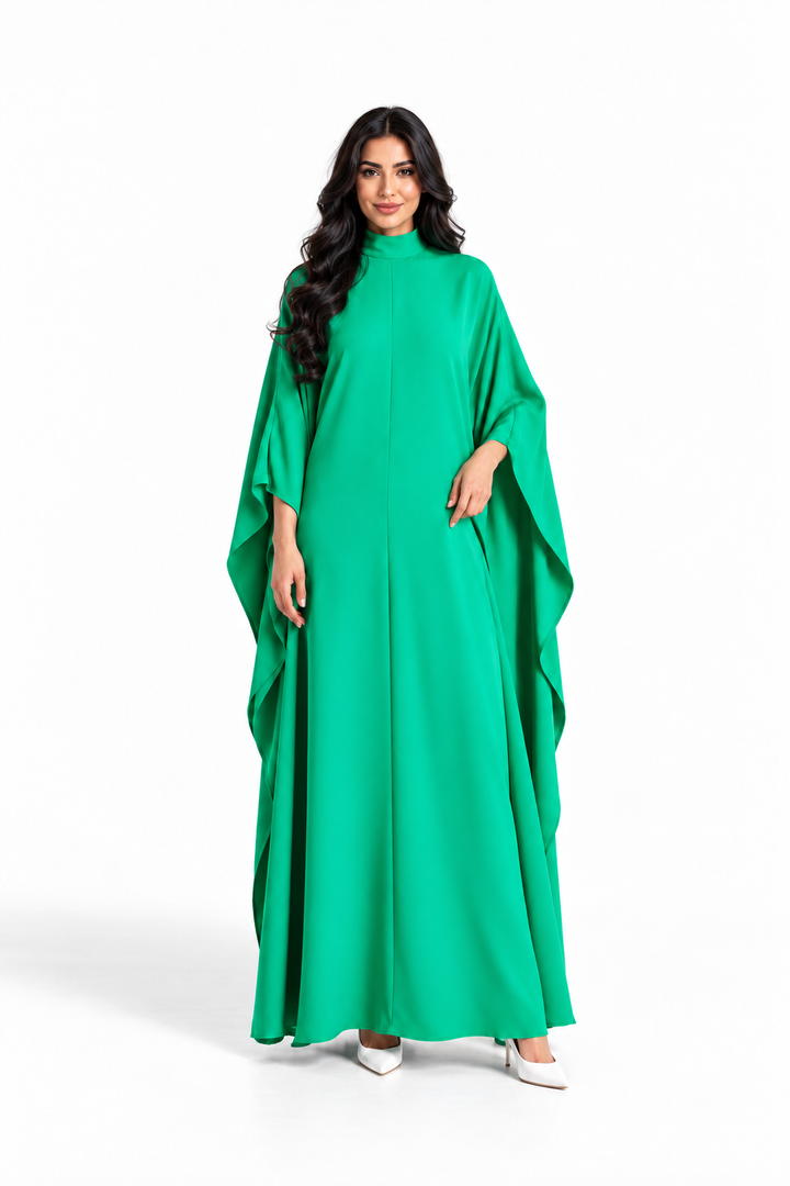 Emerald Green High-Neck Cape Maxi Dress - Jade