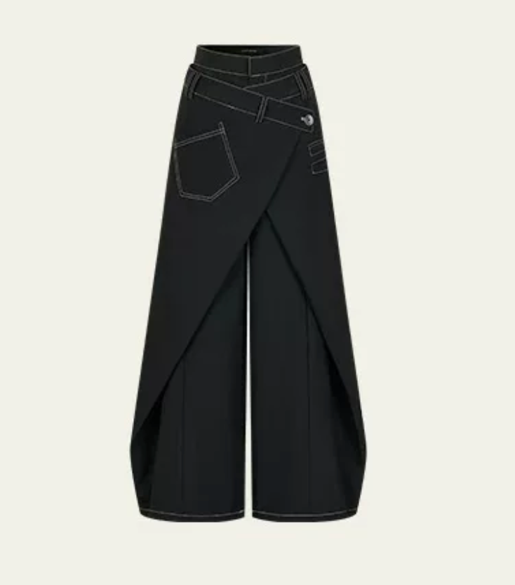 Wrap Overlay Wide-Leg Denim Pants - Edge