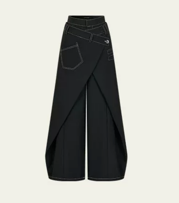 Wrap Overlay Wide-Leg Denim Pants - Edge
