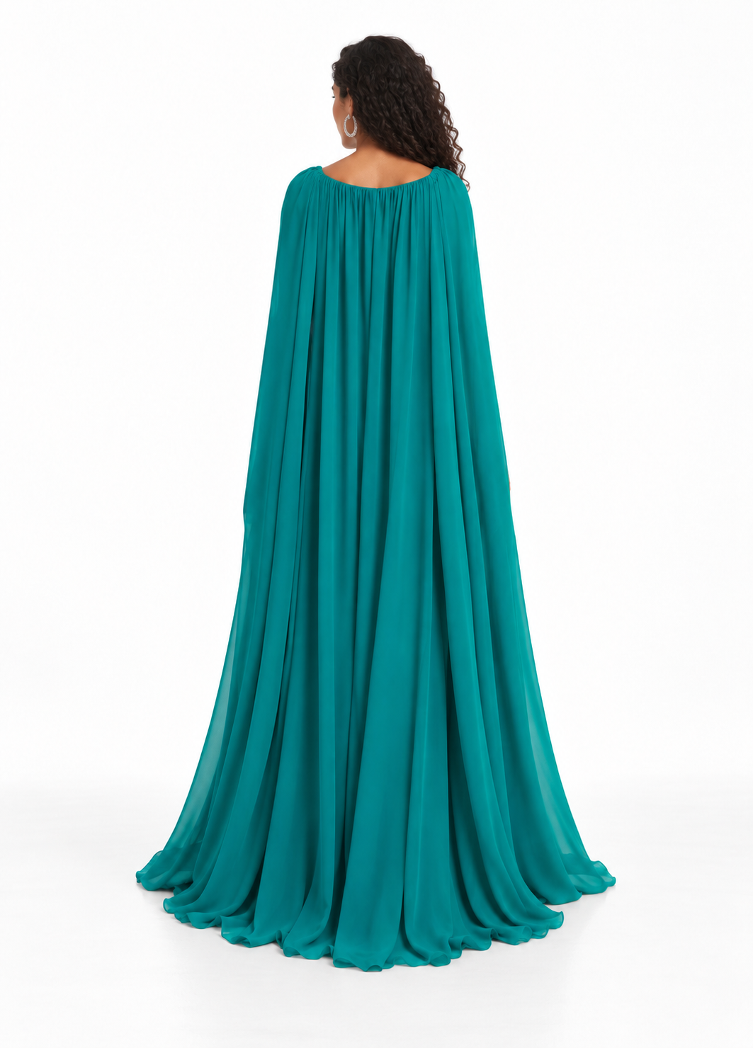 Ruched V-Neck Chiffon Evening Gown - Tealoria