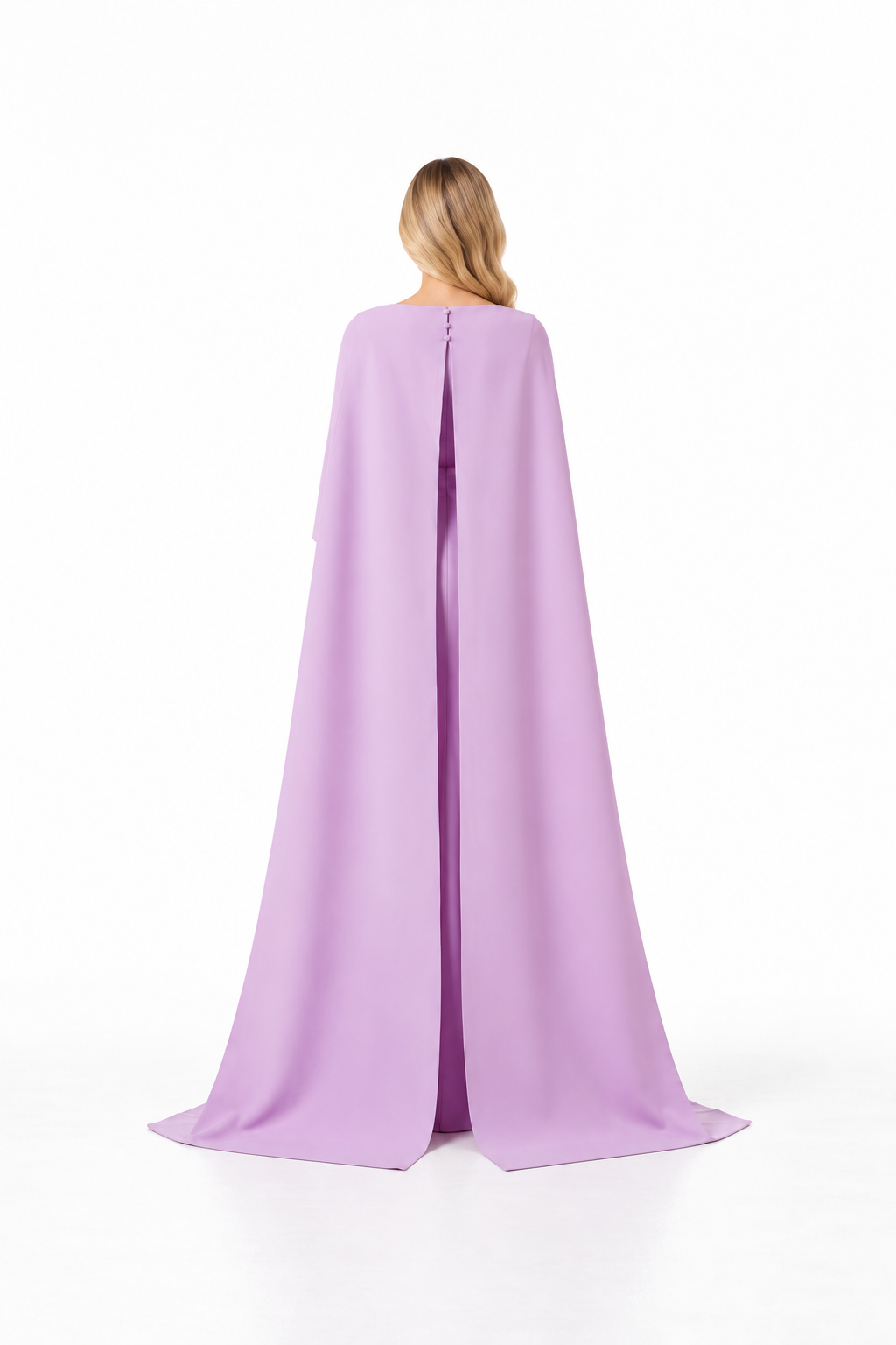 Long-sleeve cape gown with fitted waist – ODD- AMETHYST