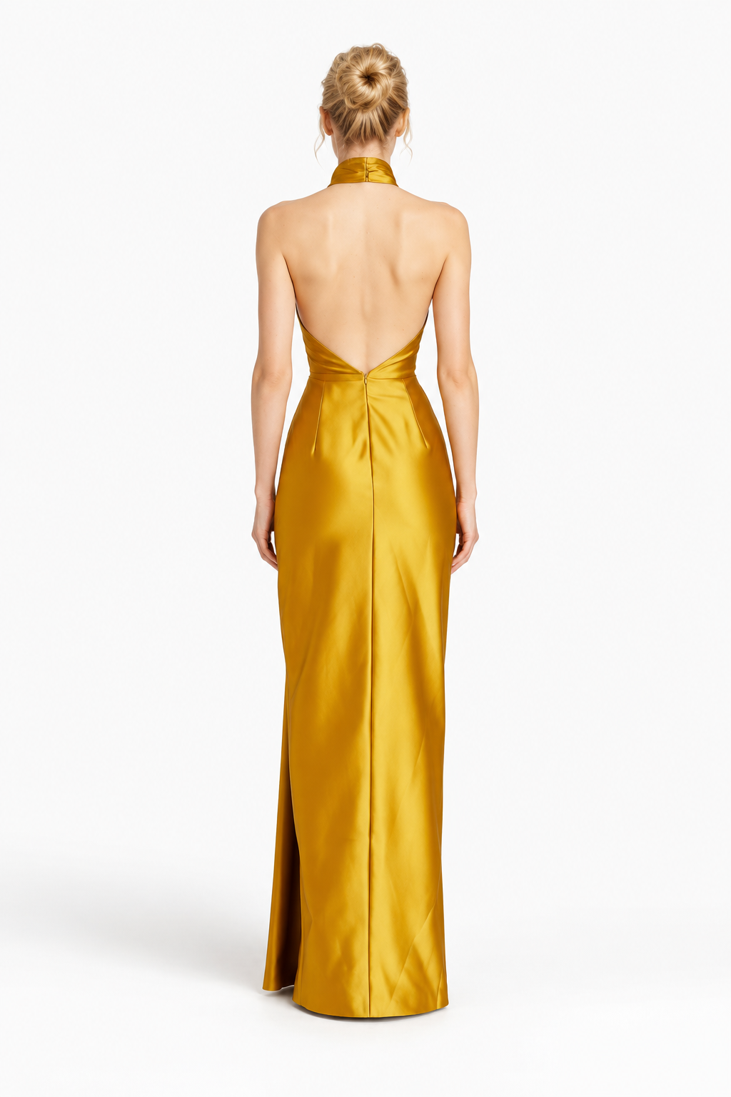 Halter Draped Satin Cutout Evening Gown - Aurevia