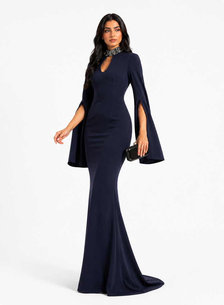 Embellished Cape Sleeve Mermaid Maxi Dress – NOCTARA