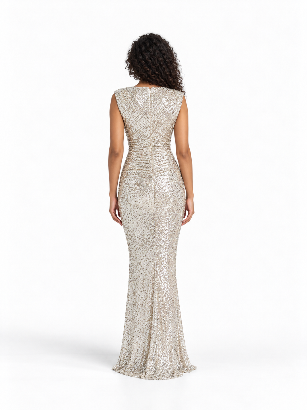 Sequin Cowl Neck Evening Gown - Argentelle