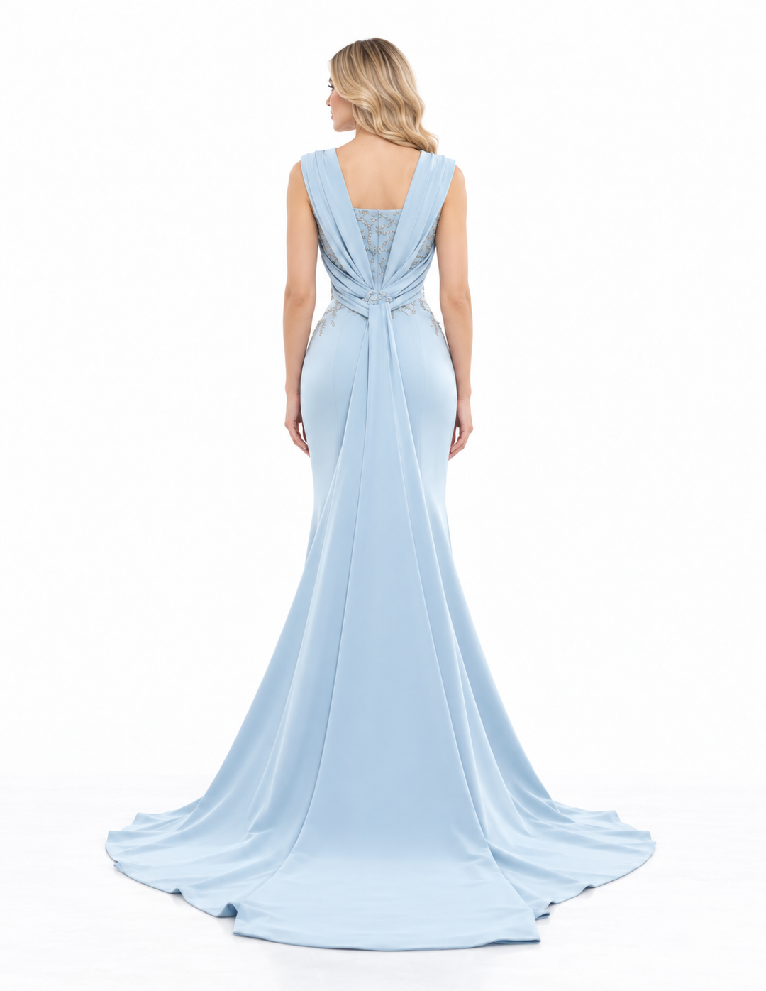 Embellished Square Neck Fishtail Maxi Dress – Elara