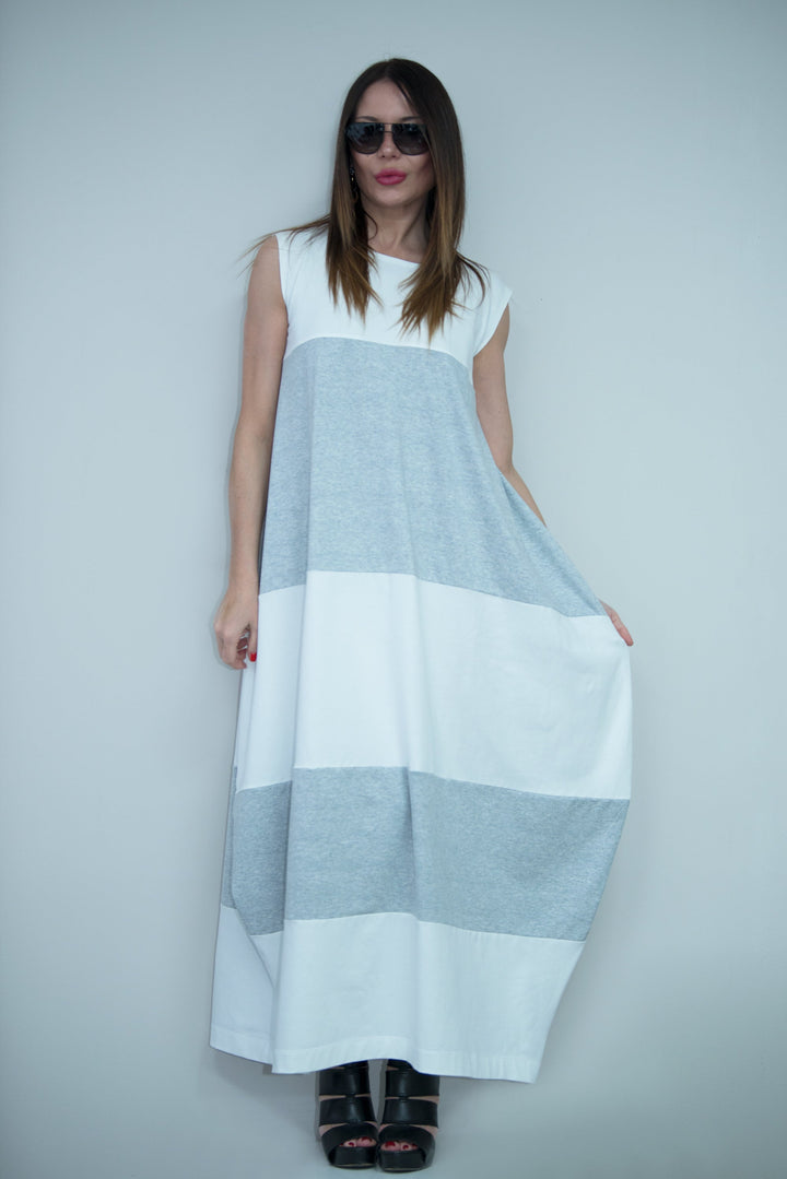 White and Navy Blue Summer Dress