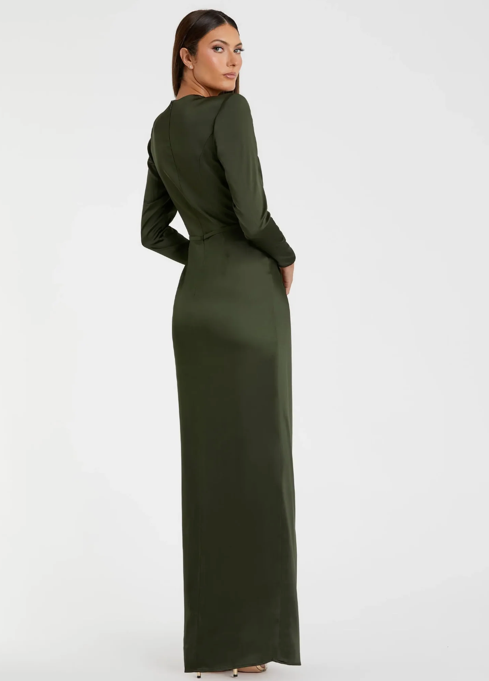 Satin Draped Bow Gown - Olive