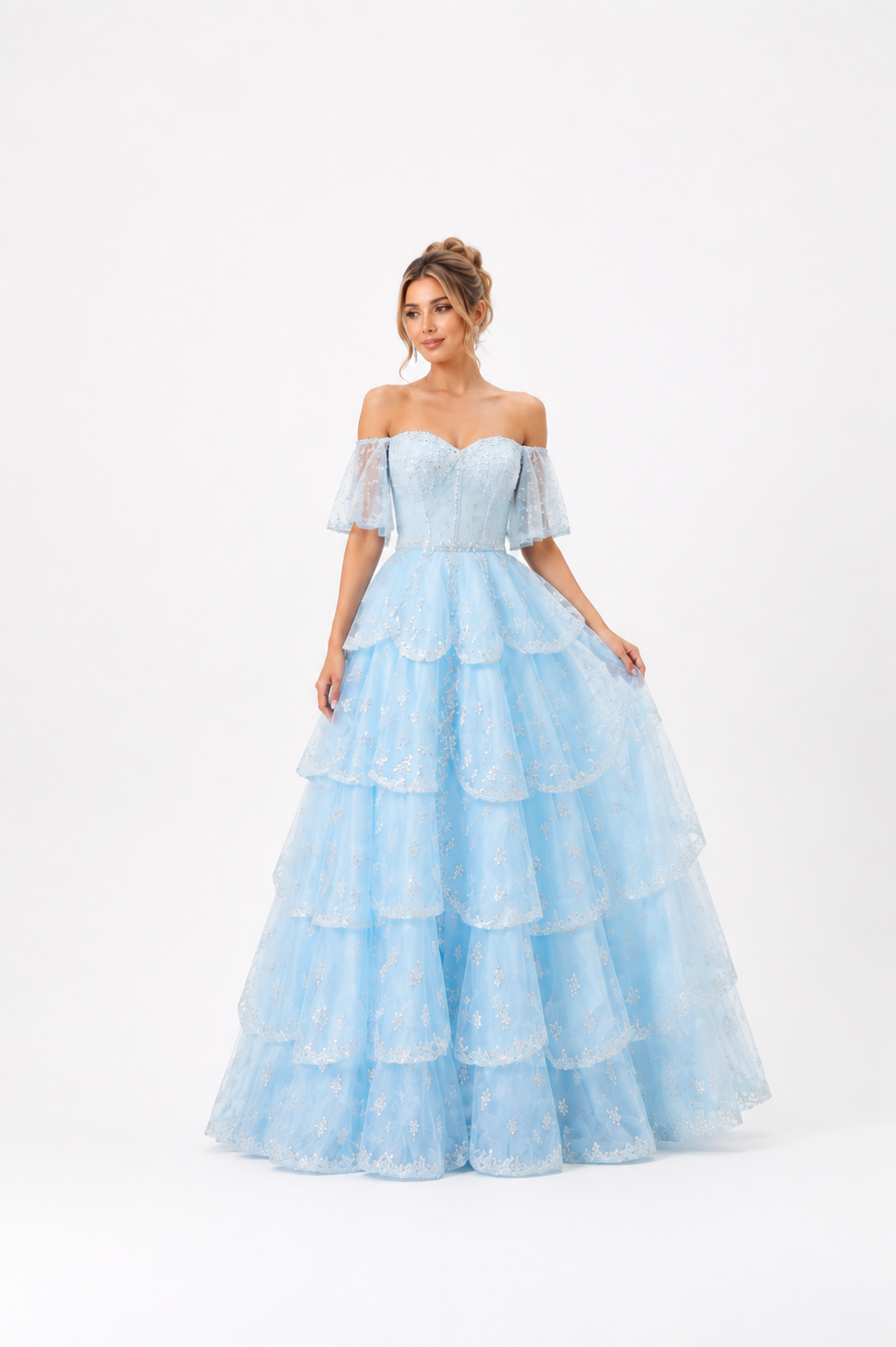 Crystal Tiered Strapless Gown – BLUSH
