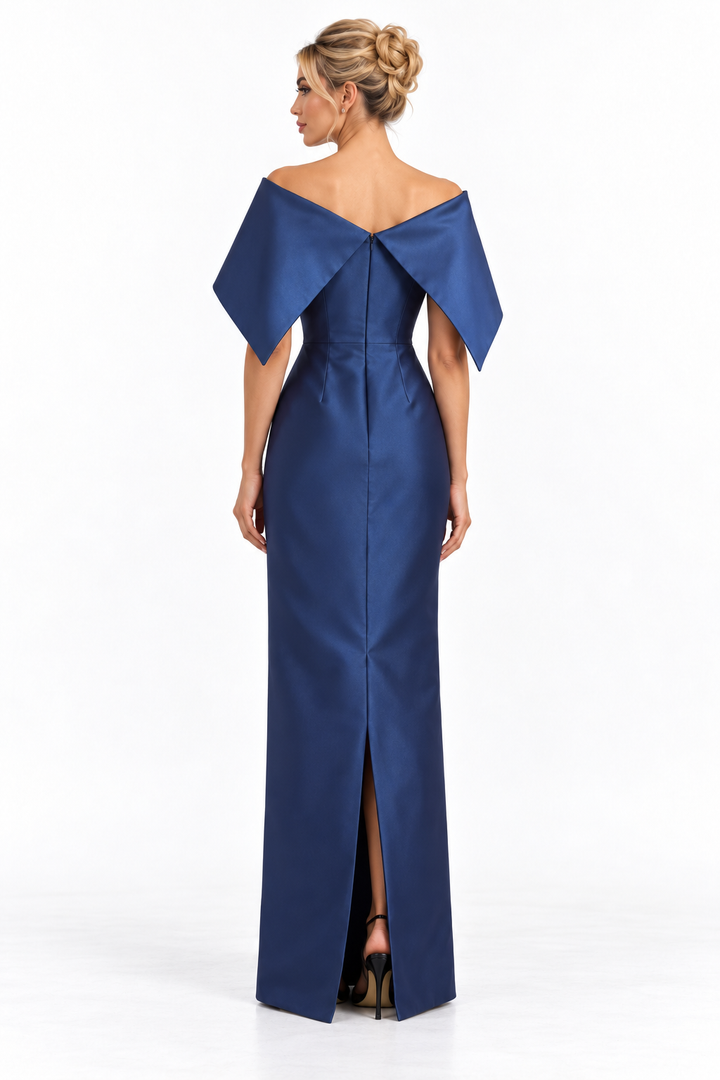 Sculpted Cape Neck Column Maxi Dress – Navelle
