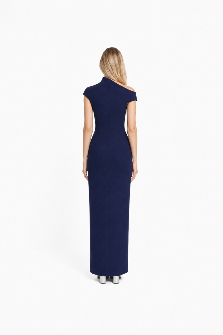 Asymmetric High Neck Column Maxi Dress – NAYELLA