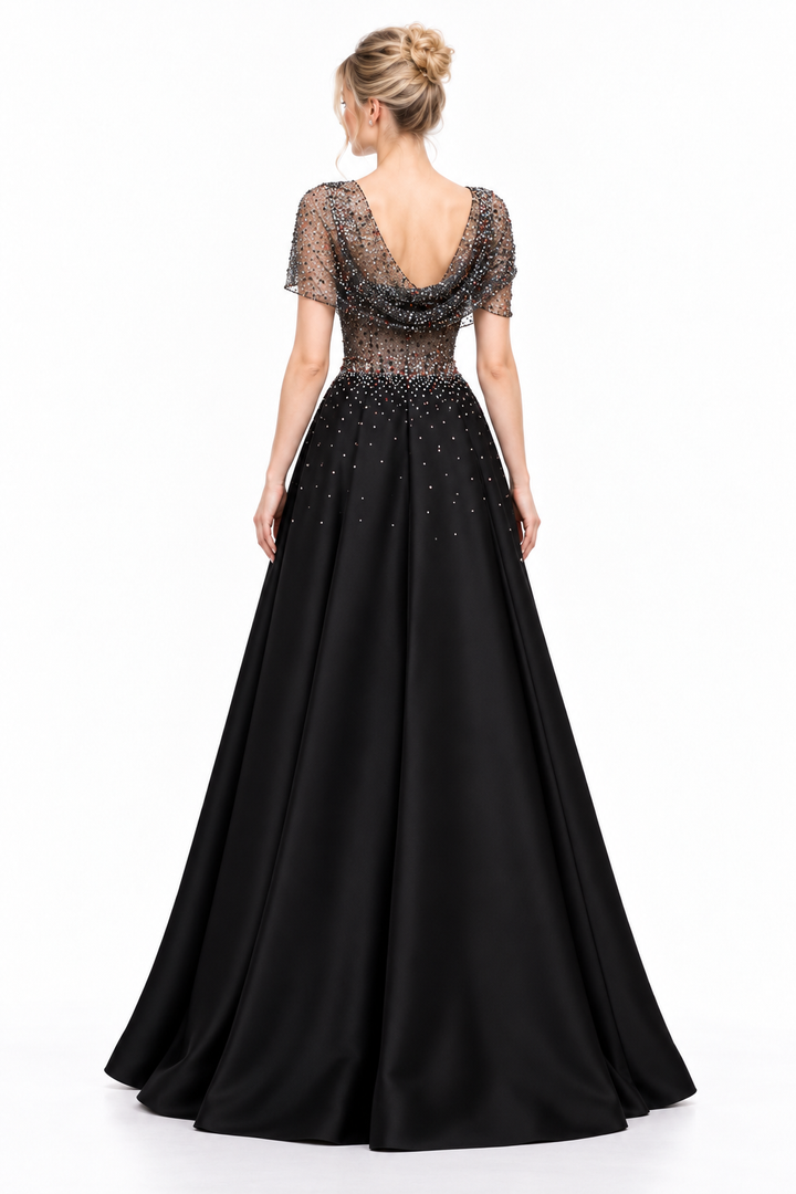 Embellished Sheer Cape Wide Leg Jumpsuit – Celestine