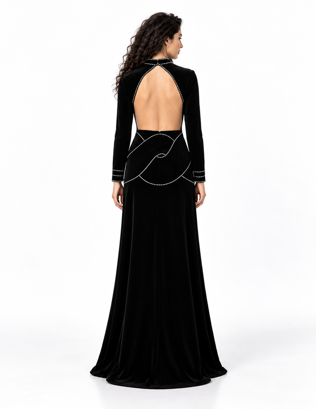 Crystal Trim Peplum Evening Gown - Onyxia