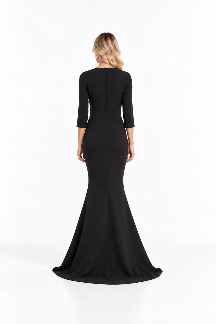 Black Asymmetric Draped Mermaid Maxi Dress - Marcella