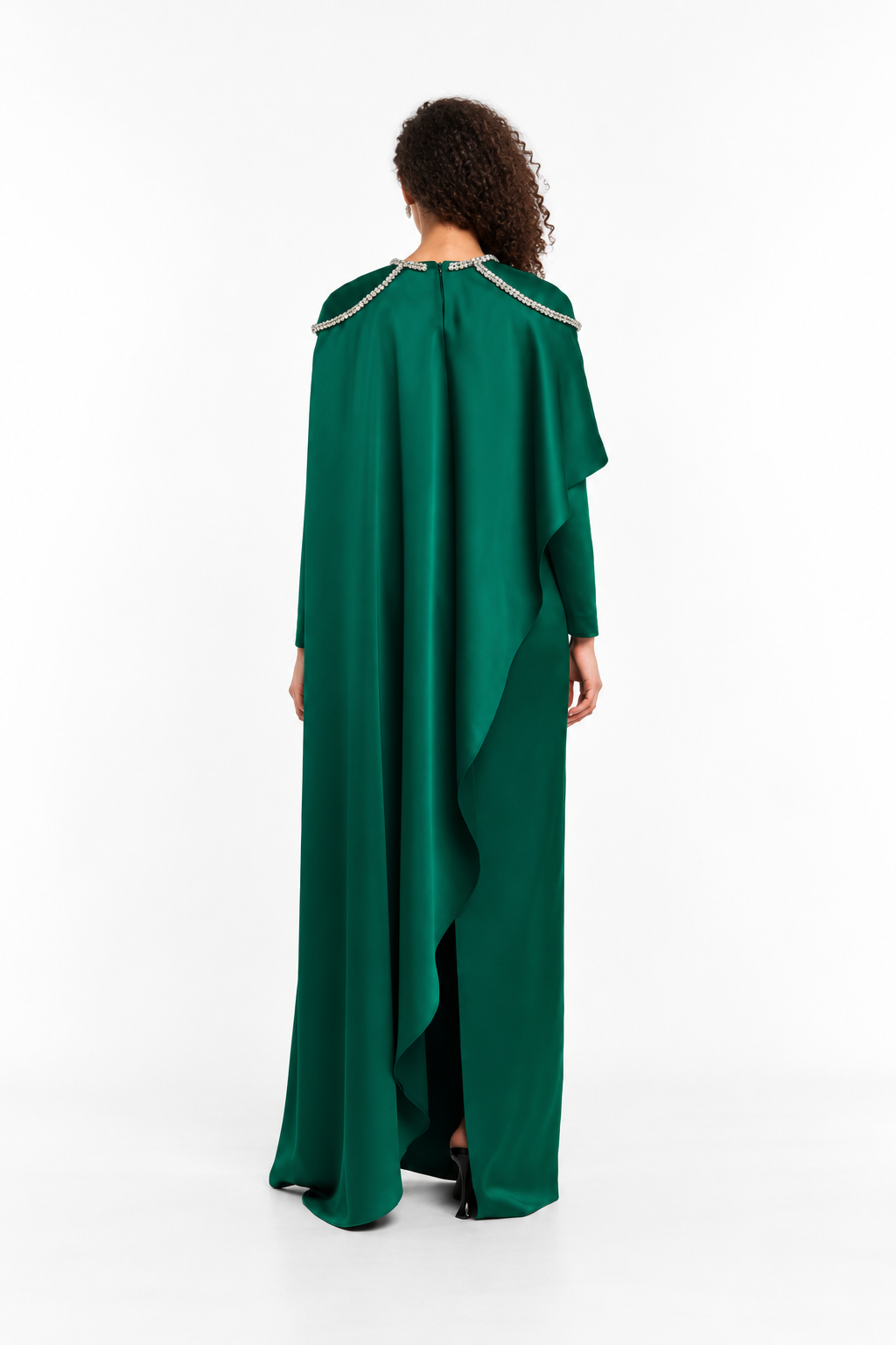 Crystal Trim Draped Cape Evening Gown - Esmerelle