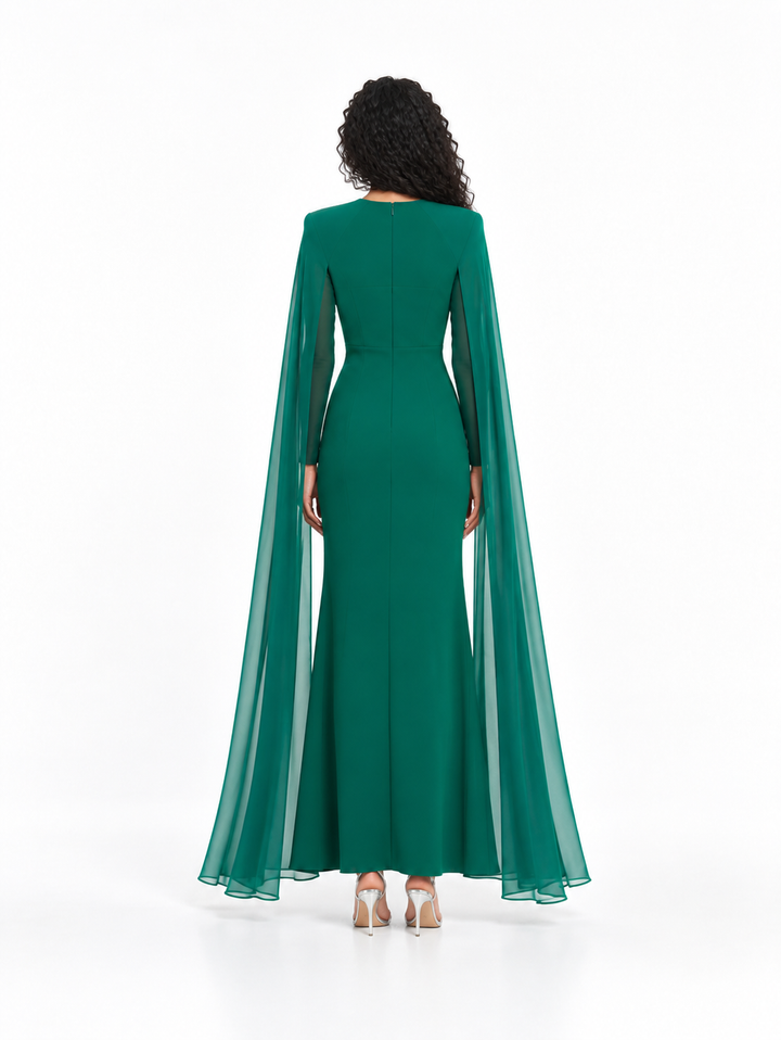 Keyhole Cape Sleeve Evening Gown - Verdancia