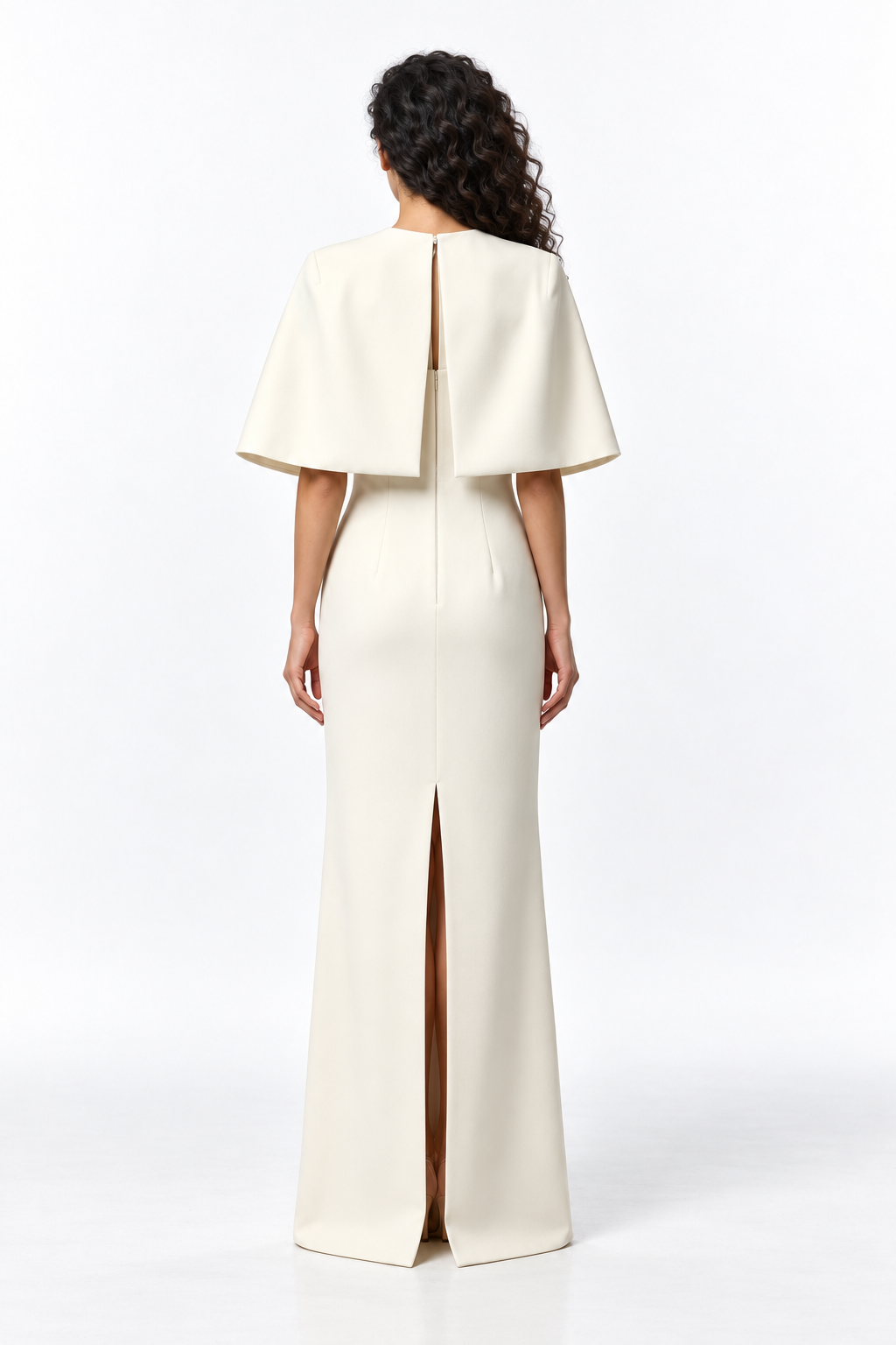 Embroidered Cape Column Evening Gown - Florenza