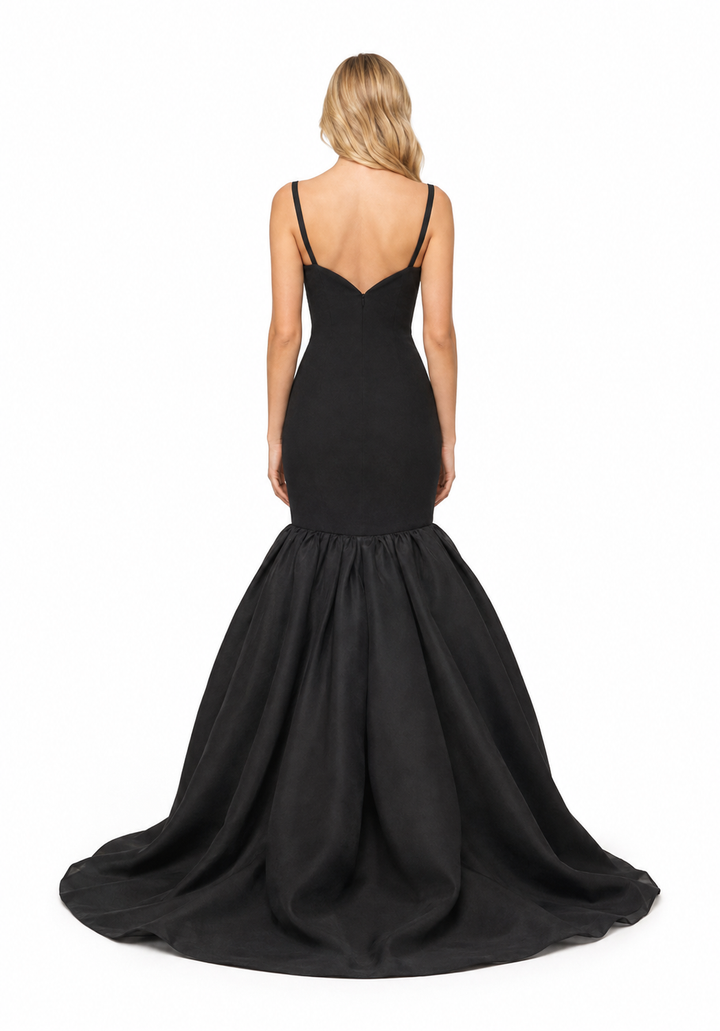 Black Bow-Detail Mermaid Evening Gown – NOCTURNA