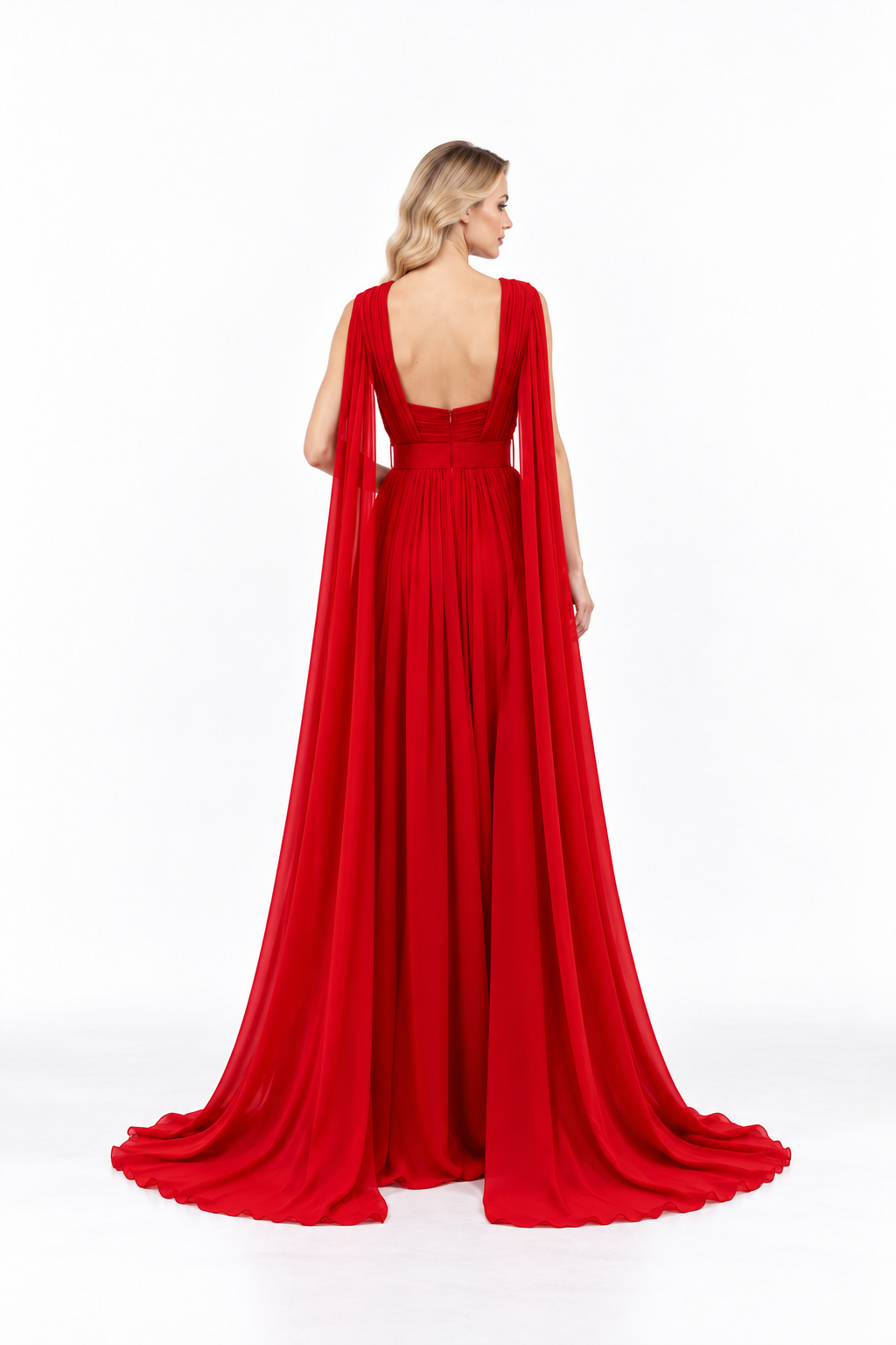 Asymmetric Draped Pleated Evening Gown - Rubienne