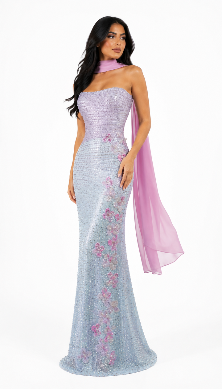 Crystal Floral Column Gown – CELESTIA