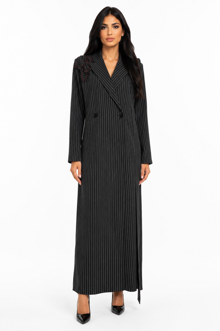 Black Pinstripe Embroidered Blazer Dress – Authority