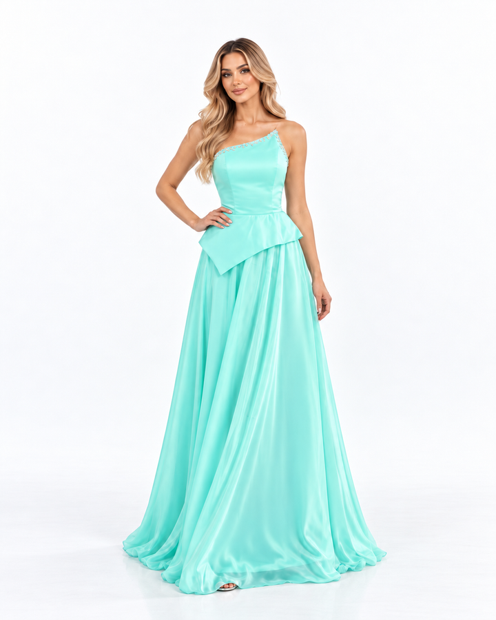 One Shoulder Draped Maxi - Aqua