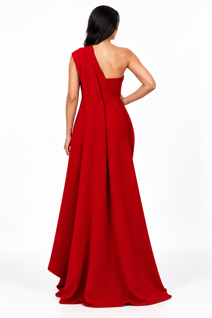 One Shoulder Draped Satin Maxi Dress – Valeria