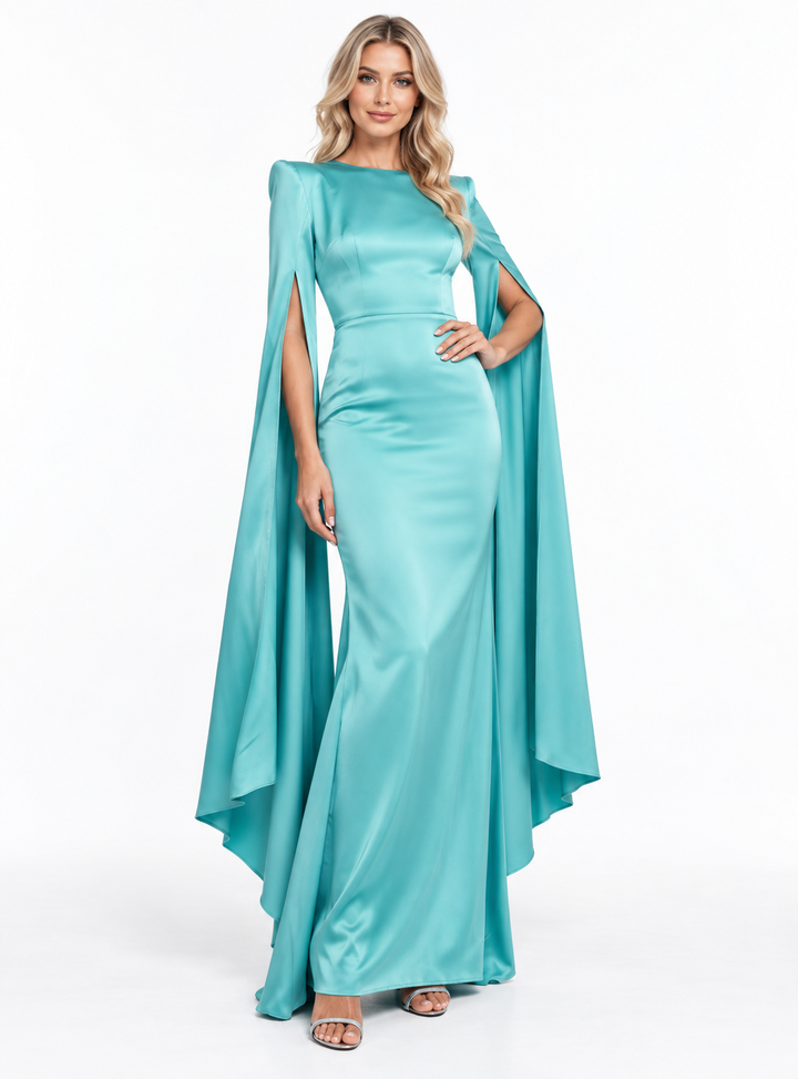 Satin Cape-Sleeve Gown - EVELINA