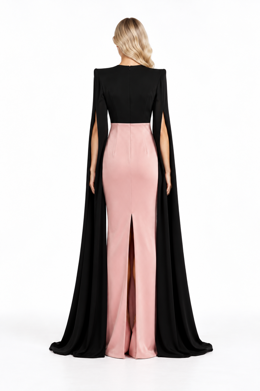 Black & Blush Pink Cape Maxi Dress - Aurelia