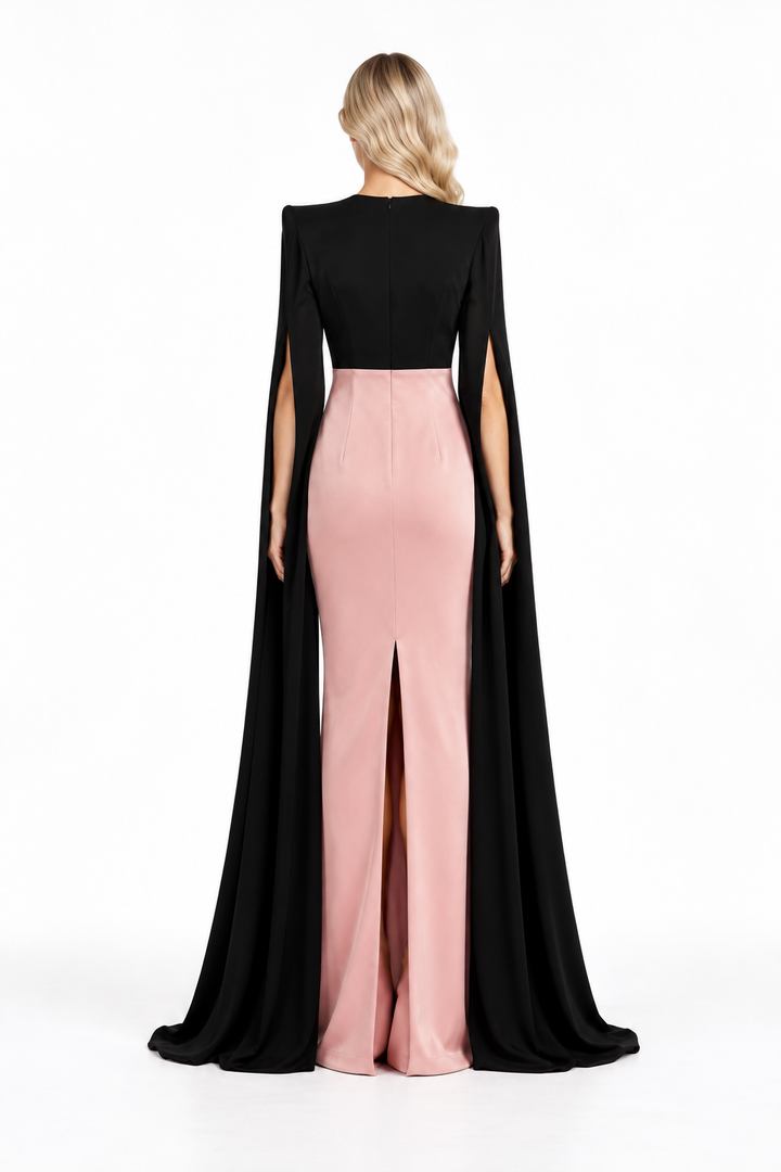 Black & Blush Pink Cape Maxi Dress - Aurelia