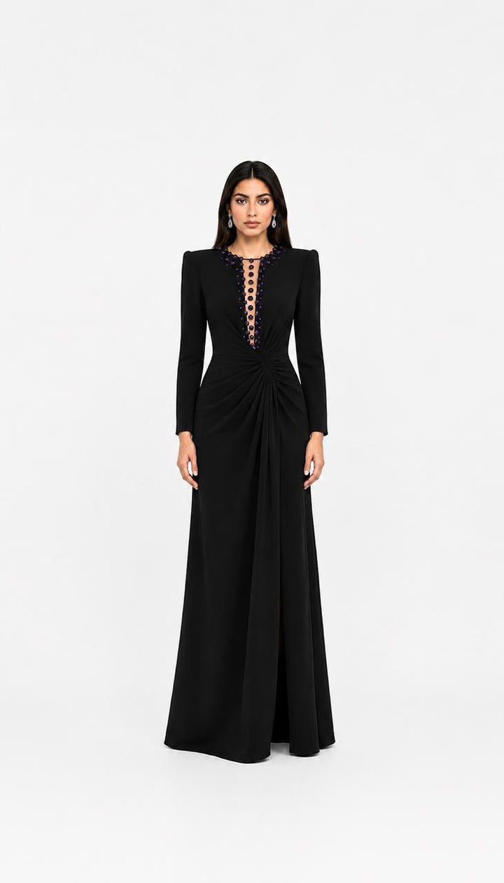 Black Embellished Twist Maxi Dress – NOCTELLE