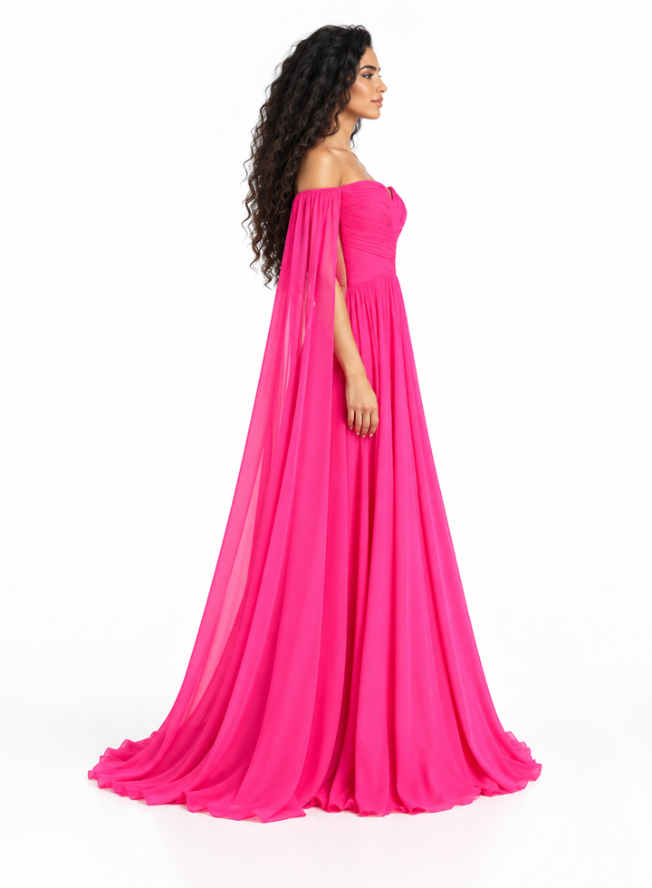 Ruched Sweetheart Cape Evening Gown - Aurelia