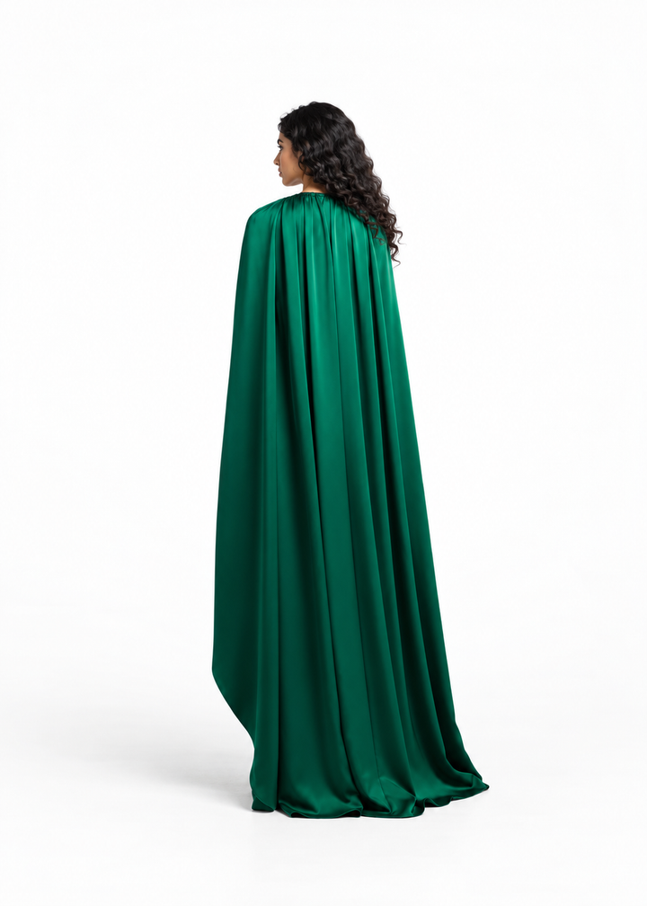 Draped V-Neck Cape Evening Gown - Emerisse