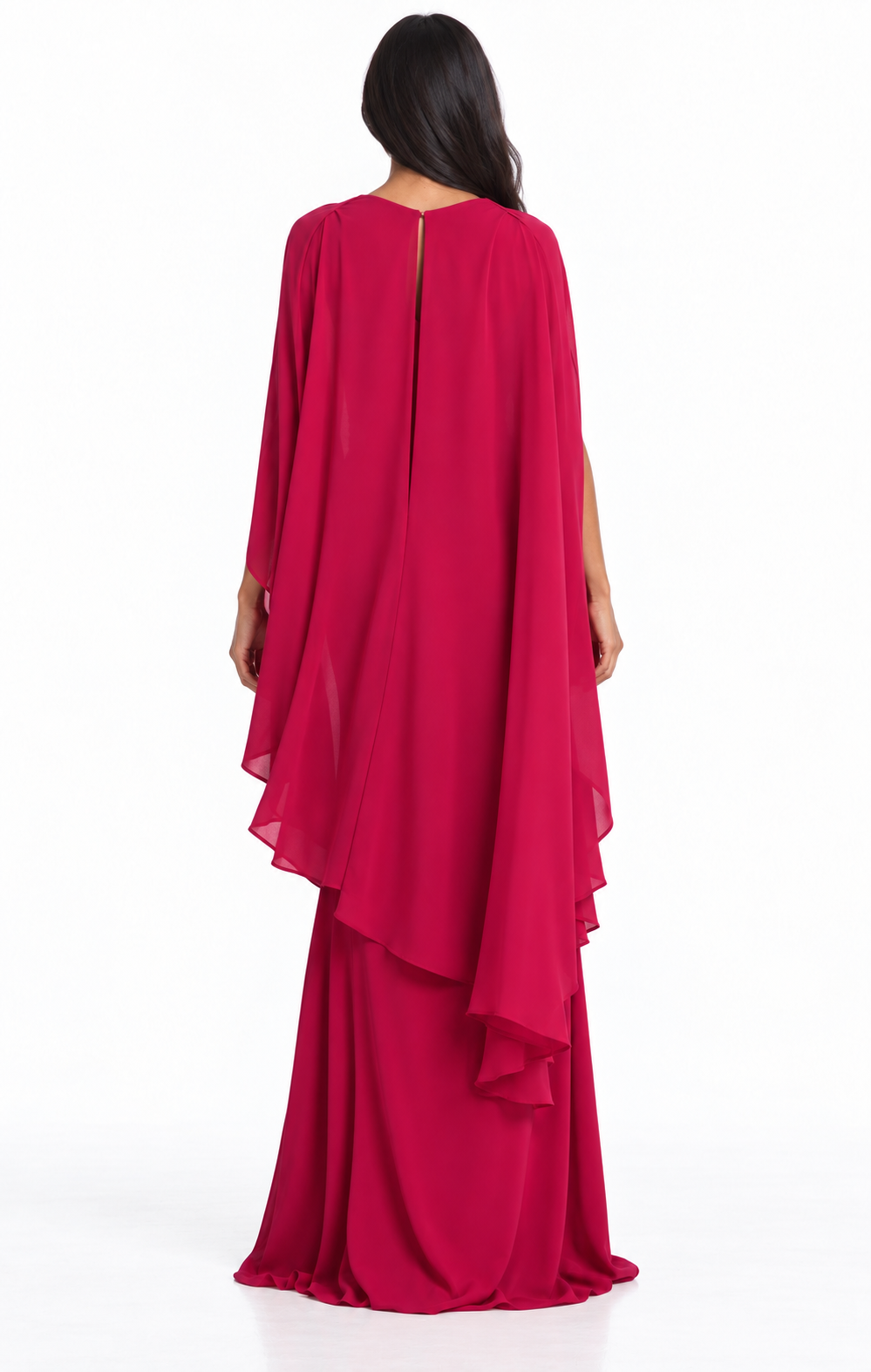 Asymmetric Cape Sleeve Ruched Maxi Dress – Valessa