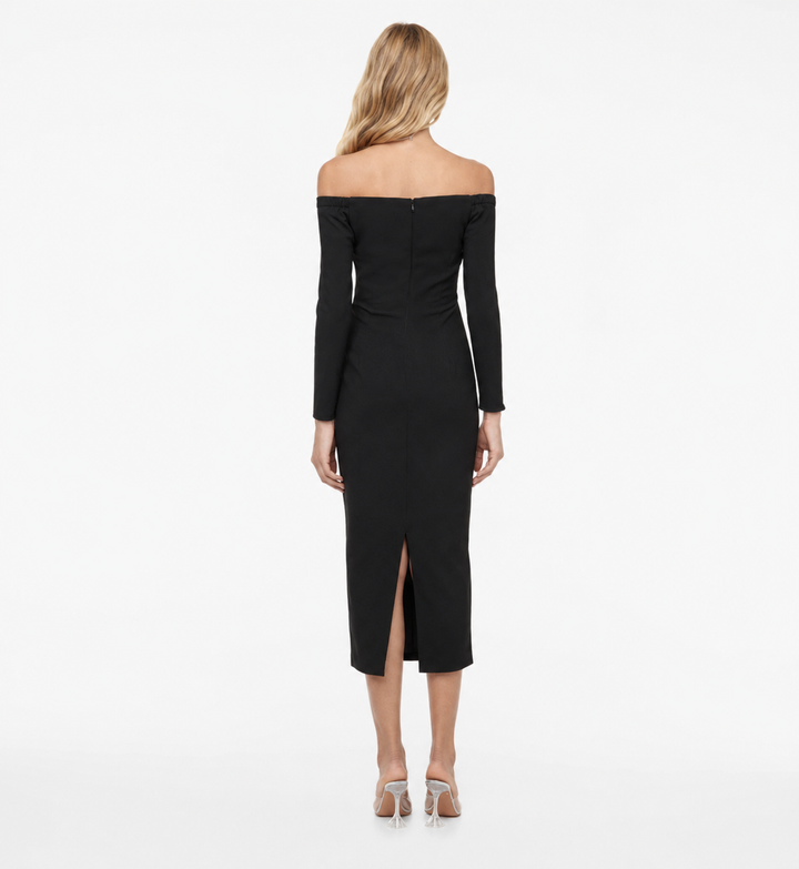 Black Off-Shoulder Cut-Out Midi Dress – VELVETTA