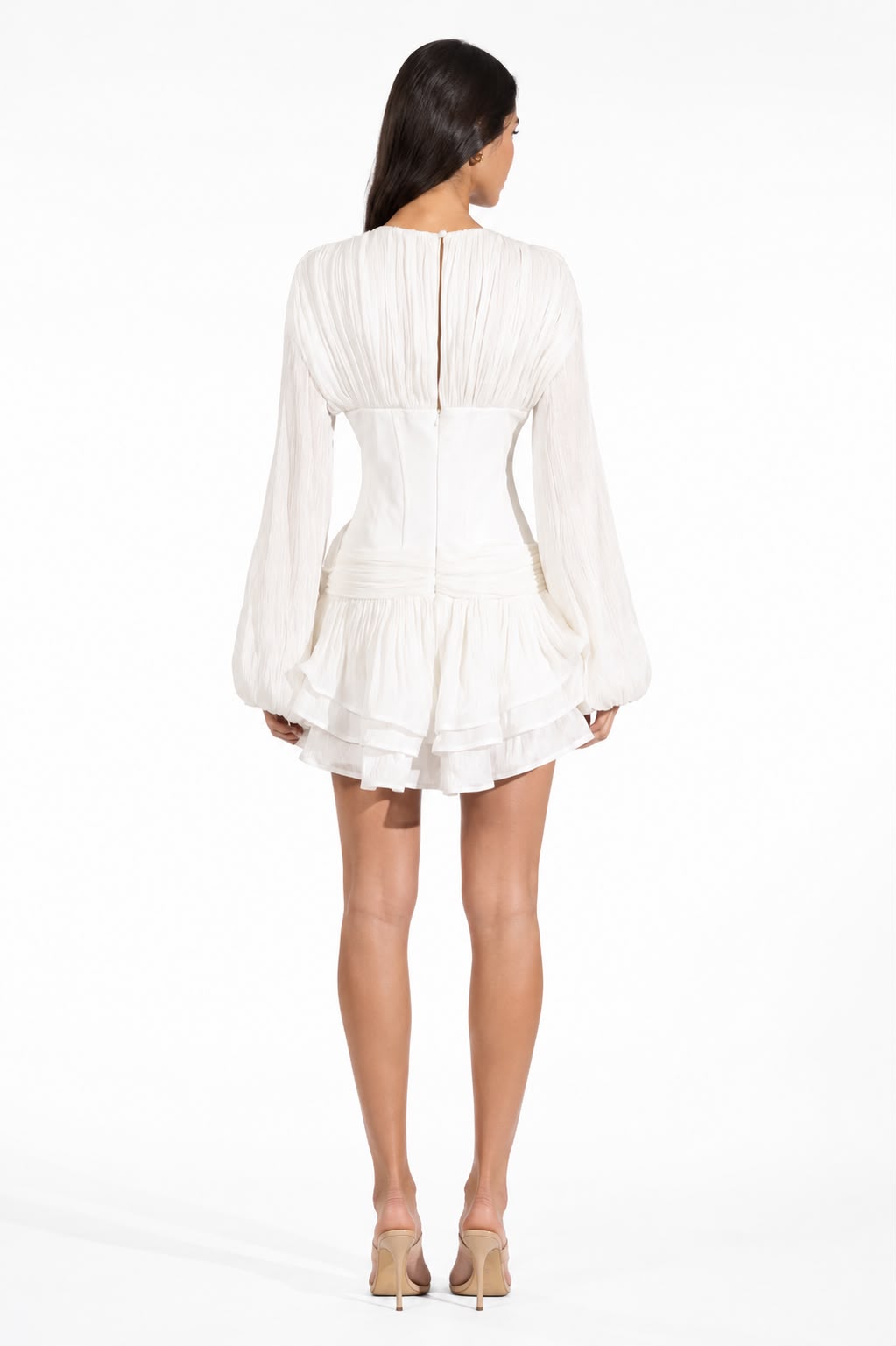 Pleated Ruffle Mini Dress - Pearl