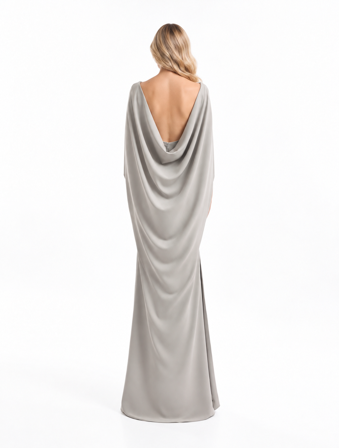 Soft Grey Sculpted Cape Maxi Dress - Elodie