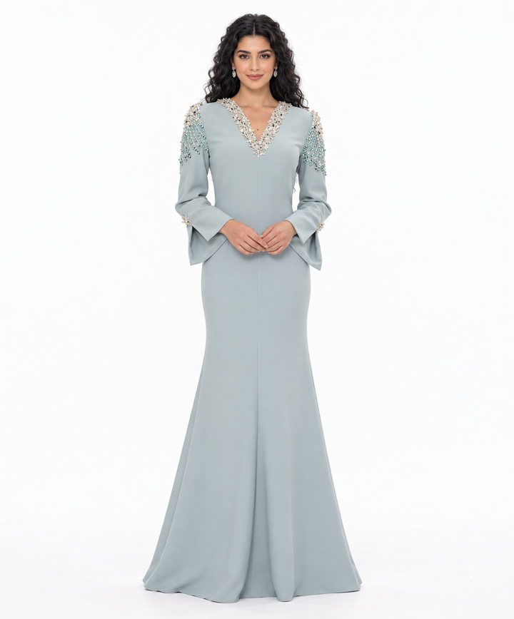 Beaded V-Neck Flared Sleeve - Serenity