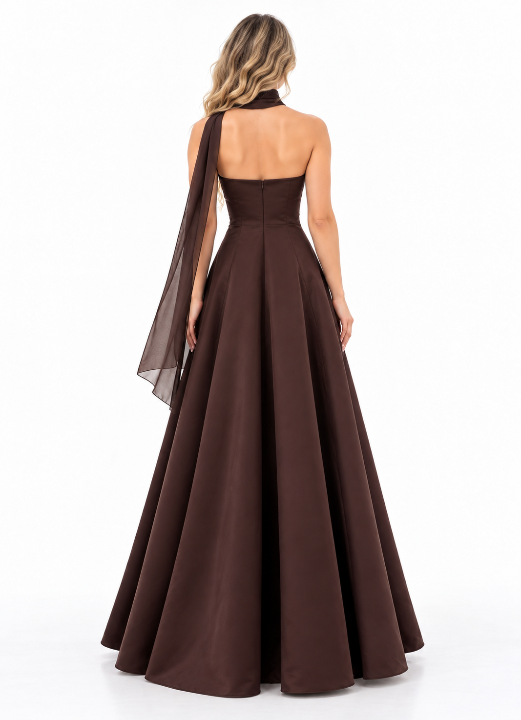 Crystal Strapless Scarf Gown - Cocoa