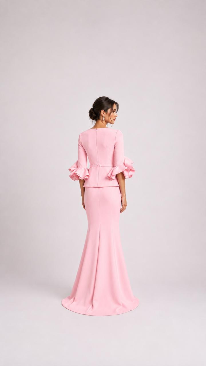 Pink Ruffle Sleeve Peplum Mermaid Dress – ROSABELLE