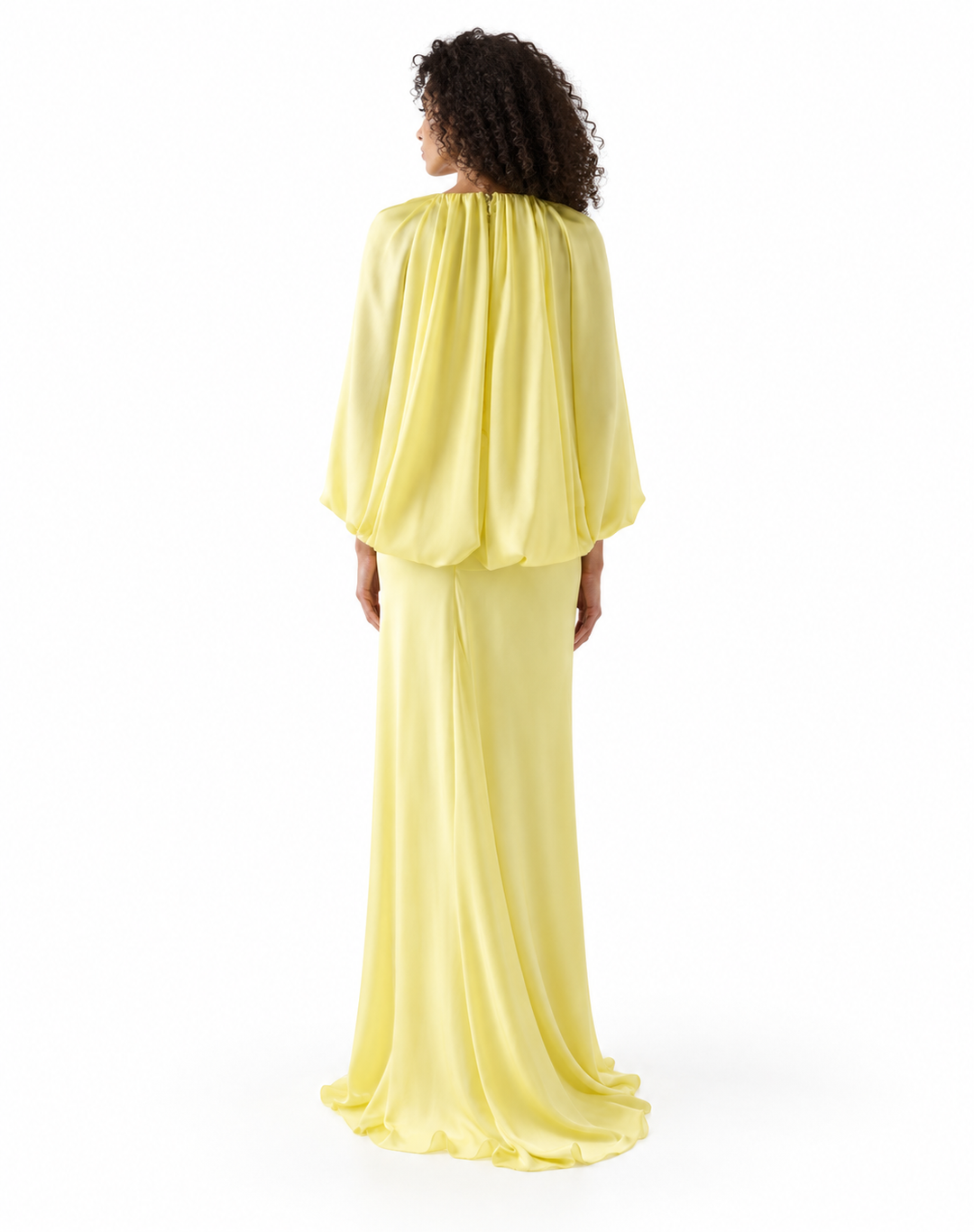 Ruched V-Neck Cape Evening Gown - Solaria