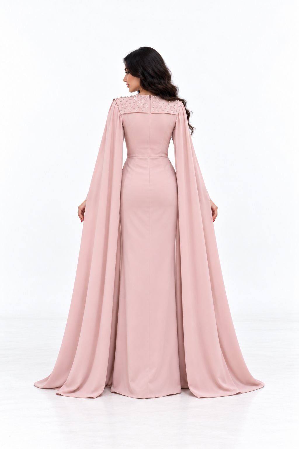 Embellished Cape Draped Evening - Rosavelle