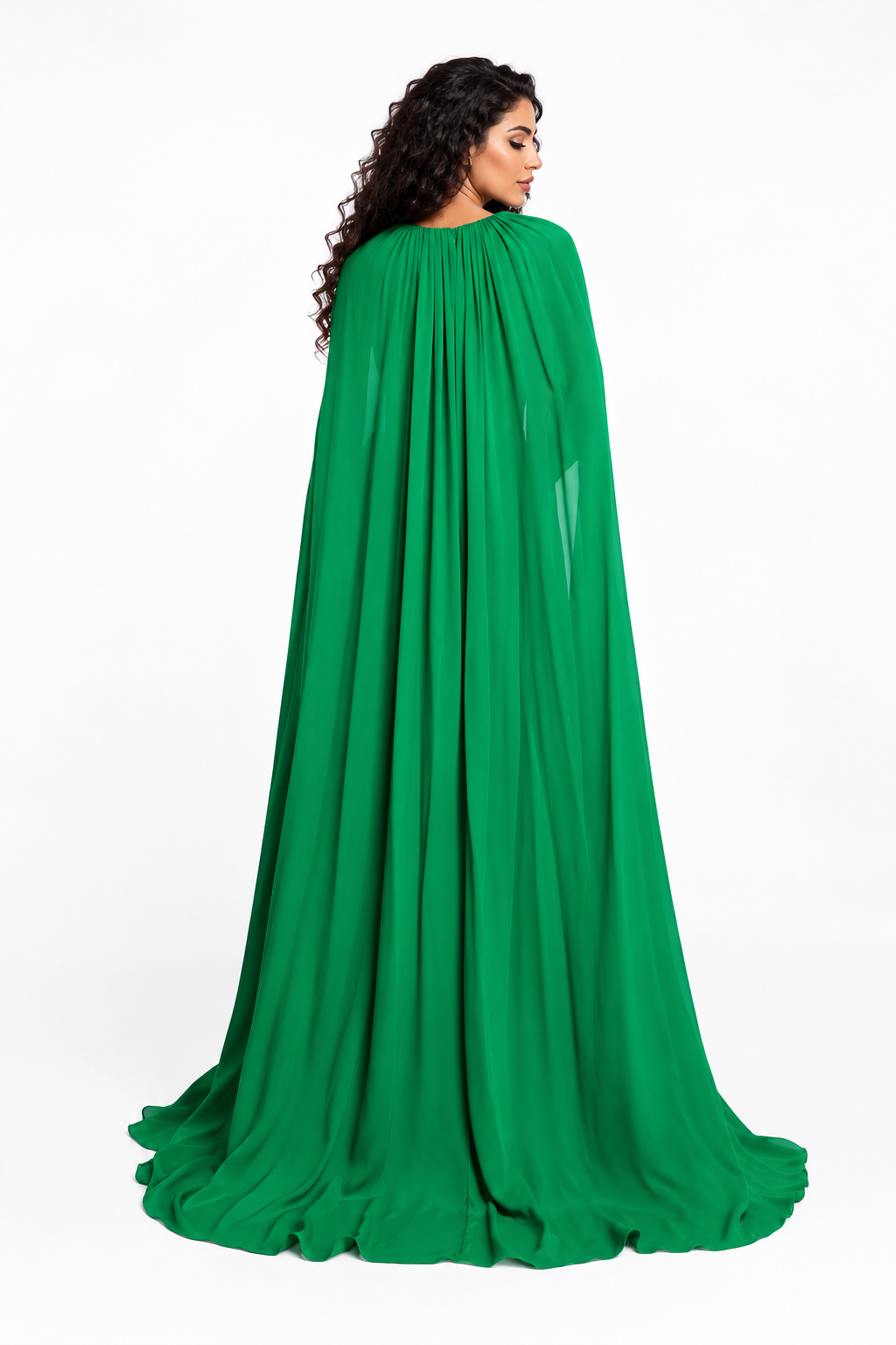 Ruched V-Neck Cape Evening Gown - Sylvara